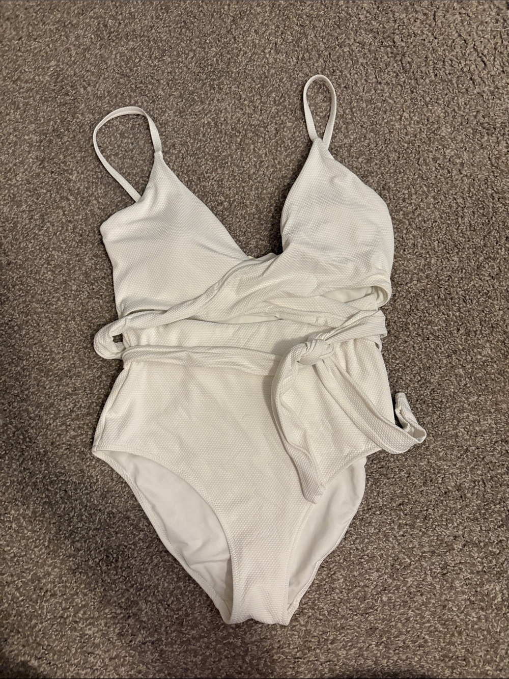 aerie White Textured Wrap One-Piece Swimsuit